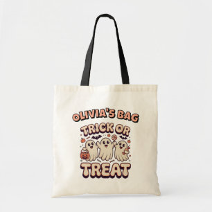 Spooky schattige Retro Ghost trick or treat Hallow Tote Bag
