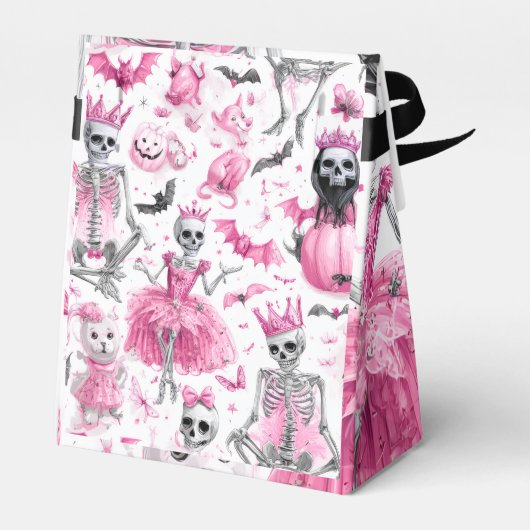 Spooky Schattige Roze Skelet | Halloween Favoriet  Bedankdoosjes (Achterkant)