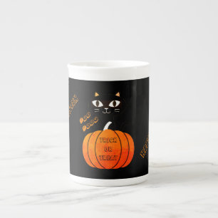 Spooky Schattige Sinaasappel Zwart Kat Pompoen Hal Porselein Kop