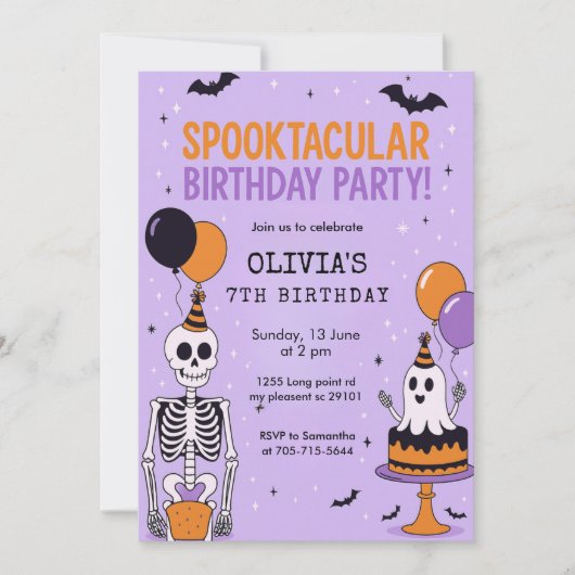 Spooky Schattige Skeleton & Ghost Birthday Kaart (Voorkant)