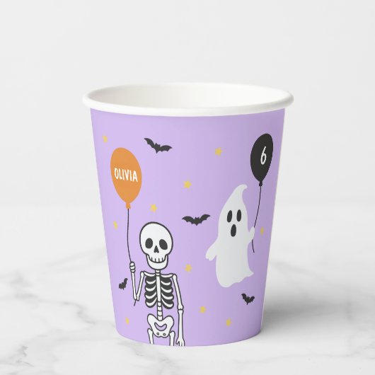 Spooky Schattige Skeleton & Ghost Halloween Verjaa Papieren Bekers (Achterkant)
