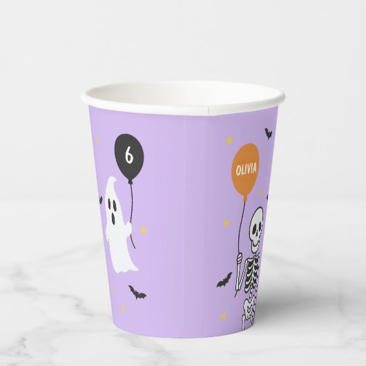 Spooky Schattige Skeleton & Ghost Halloween Verjaa Papieren Bekers (Rechts)