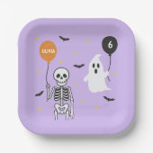 Spooky Schattige Skeleton & Ghost Halloween Verjaa Papieren Bordje (Voorkant)