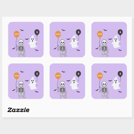 Spooky Schattige Skeleton & Ghost Halloween Verjaa Vierkante Sticker (Vel)