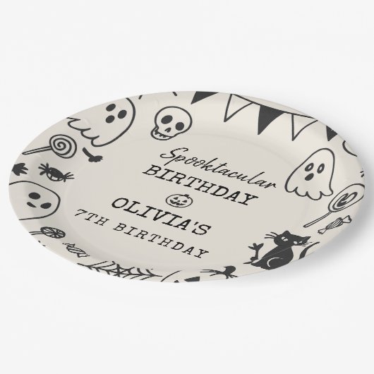 Spooky Schattige Skeleton & Ghost Kids Verjaardag Papieren Bordje (Gekanteld)