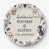 Spooky Schattige Skeleton & Ghost Kids Verjaardag Papieren Bordje (Voorkant)