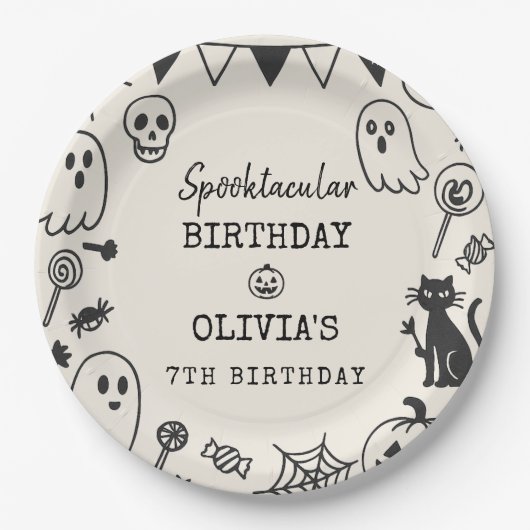 Spooky Schattige Skeleton & Ghost Kids Verjaardag Papieren Bordje (Voorkant)