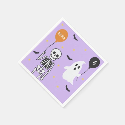Spooky Schattige Skeleton & Ghost Verjaardagsfeest Servet (Hoek)