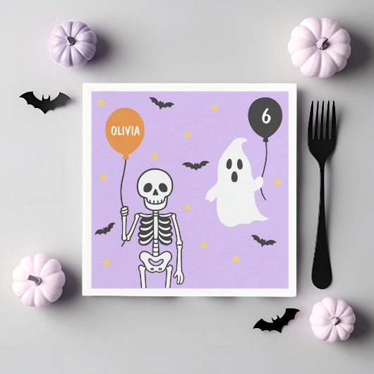 Spooky Schattige Skeleton & Ghost Verjaardagsfeest Servet