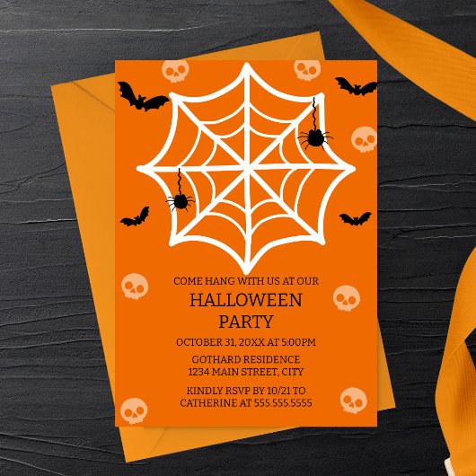 Spooky-Schattige Spider Web Halloween Party Invita Kaart