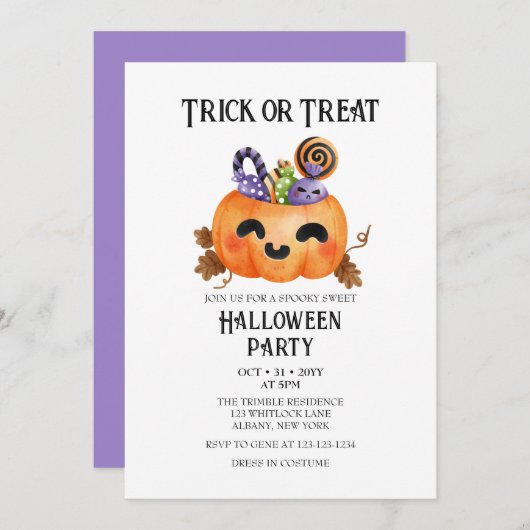 Spooky Schattige Trick or treat kostuum Halloween Kaart (Voorkant / Achterkant)