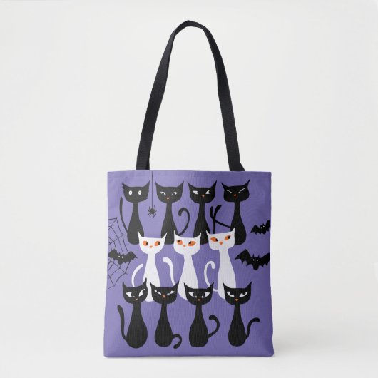Spooky schattige zwarte katten moderne Halloween Tote Bag (Voorkant)