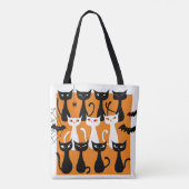 Spooky schattige zwarte katten moderne Halloween Tote Bag (Achterkant)