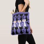 Spooky schattige zwarte katten moderne Halloween Tote Bag (Dichtbij)