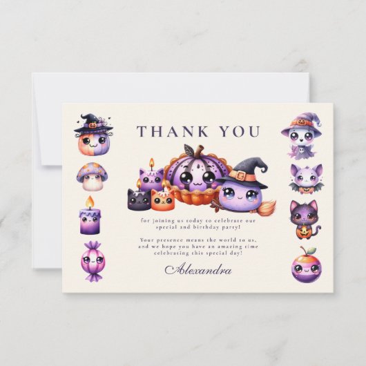 Spooky Schattigee 2e Verjaardag Halloween Pastel K Bedankkaart (Voorkant)