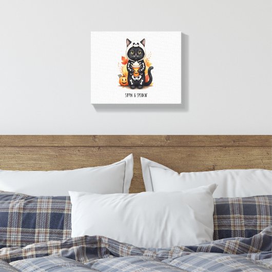 Spooky Schattigee Cat Halloween Canvas Afdruk (Insitu (Slaapkamer))