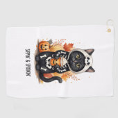 Spooky Schattigee Cat Halloween Golfhanddoek (Horizontaal)