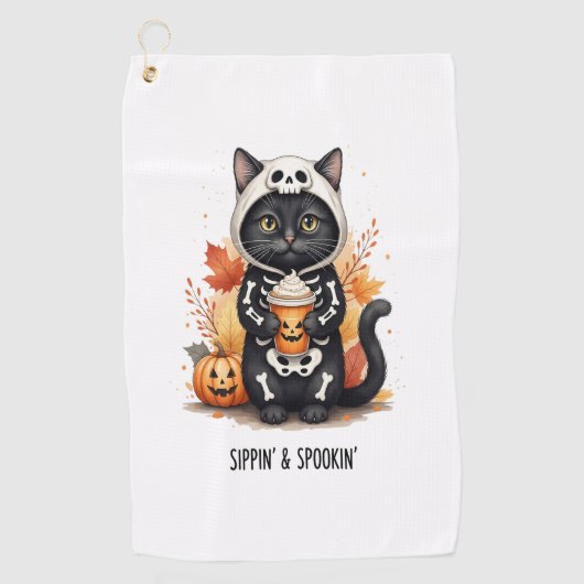 Spooky Schattigee Cat Halloween Golfhanddoek (Voorkant)