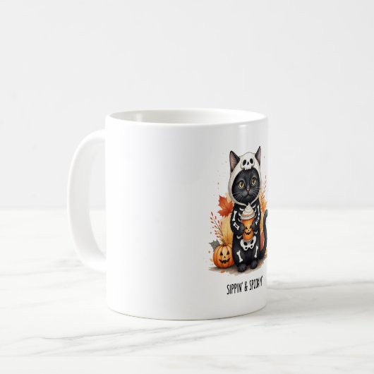 Spooky Schattigee Cat Halloween Koffiemok (Voorkant links)