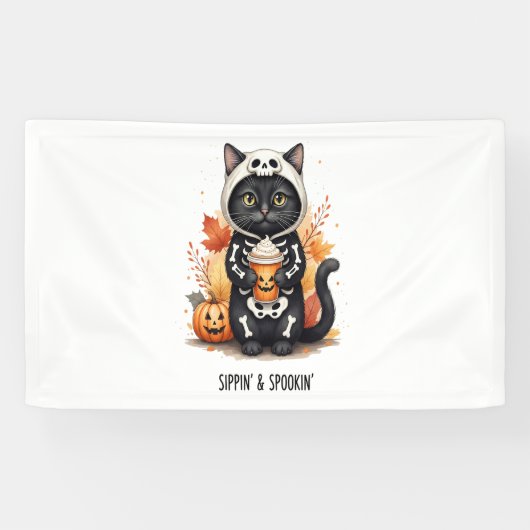 Spooky Schattigee Cat Halloween Spandoek (Horizontaal)