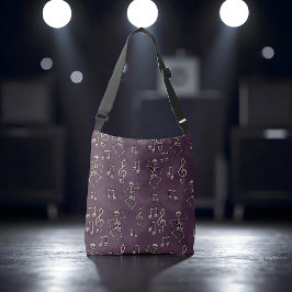 Spooky Schattigee Dancing Skeleton Muzieknoten Hal Crossbody Tas