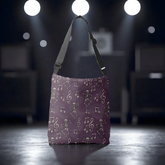 Spooky Schattigee Dancing Skeleton Muzieknoten Hal Crossbody Tas