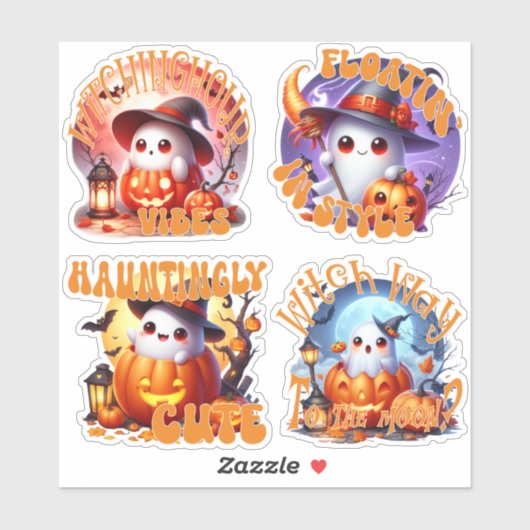 Spooky Schattigee Geesten en Volle Maan Sticker Bl (Vel)
