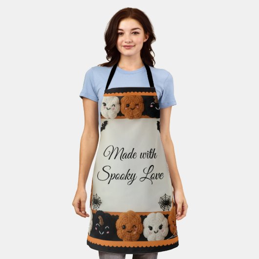 Spooky Schattigee gehaakte pompoen Halloween Schor Schort (Gedragen)