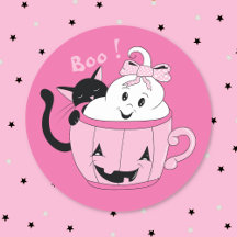 Spooky Schattigee Ghost Black Cat Pink Halloween S