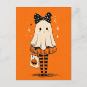 Spooky Schattigee Ghost Burnt Oranje grillige Hall Briefkaart (Voorkant)