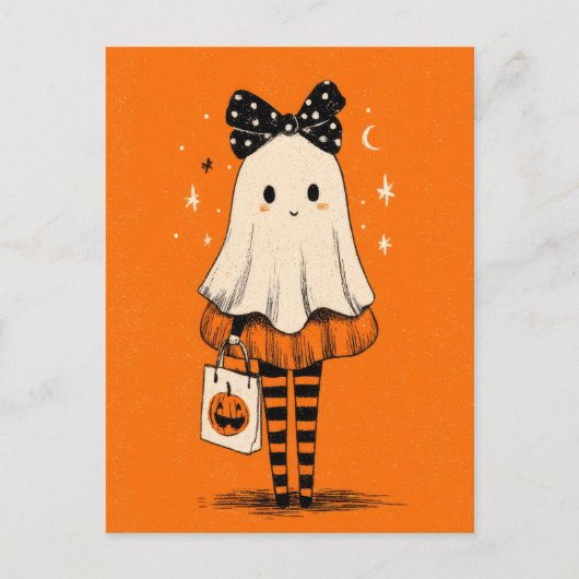 Spooky Schattigee Ghost Burnt Oranje grillige Hall Briefkaart (Voorkant)