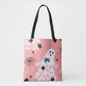 Spooky Schattigee Ghost Canvas tas – Bloemenpastel (Voorkant)