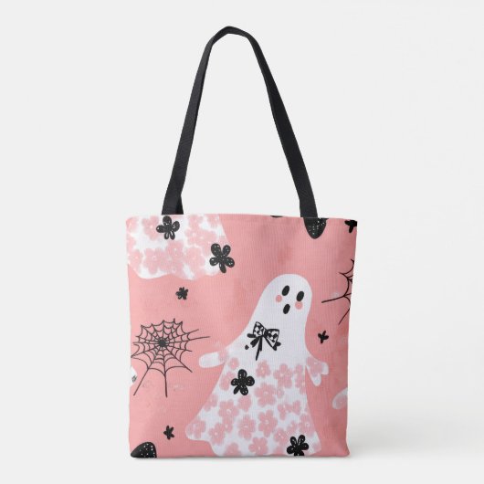 Spooky Schattigee Ghost Canvas tas – Bloemenpastel (Achterkant)