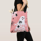 Spooky Schattigee Ghost Canvas tas – Bloemenpastel (Dichtbij)