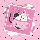 Spooky Schattigee Ghost Cat Pink Halloween Papier Servet