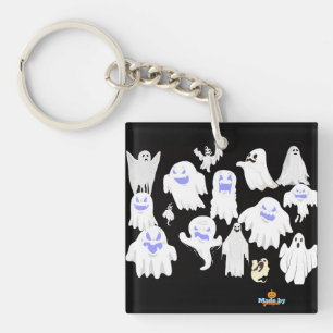 Spooky Schattigee Ghost Illustration Pattern - Hal Sleutelhanger