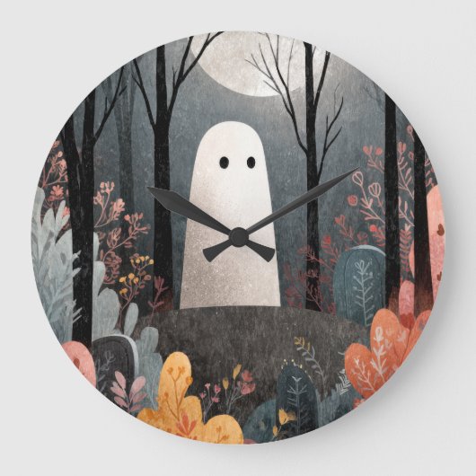 Spooky Schattigee Ghost Nursery Halloween Clock Grote Klok (Voorkant)