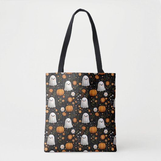 Spooky Schattigee Ghost & Pumpkin Pattern Hallowee Tote Bag (Voorkant)