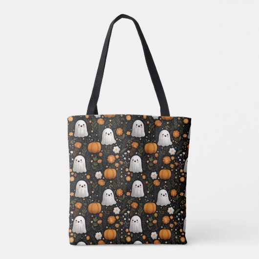 Spooky Schattigee Ghost & Pumpkin Pattern Hallowee Tote Bag (Achterkant)