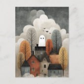Spooky Schattigee Ghost Town Waterverf Halloween Briefkaart (Voorkant)