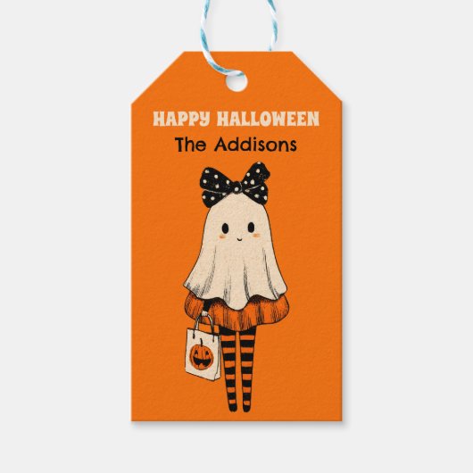 Spooky Schattigee Ghost Trick or treat Happy Hallo Cadeaulabel (Voorkant)