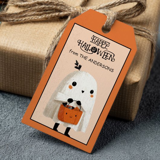Spooky Schattigee Ghost Waterverf Happy Halloween Cadeaulabel