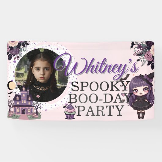 Spooky Schattigee gotische Paarse Verjaardag meisj Spandoek (Horizontaal)