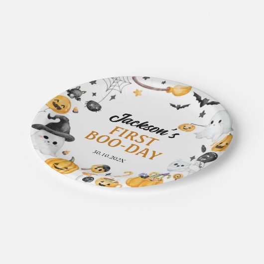Spooky Schattigee Halloween Ghost Verjaardagsfeest Papieren Bordje (Gekanteld)