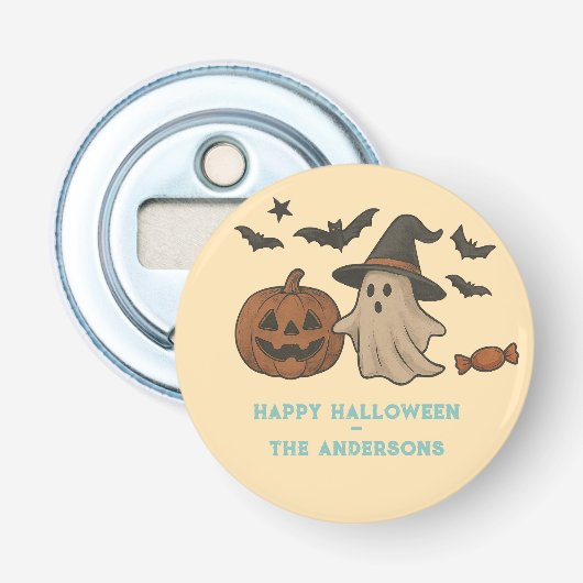 Spooky Schattigee Halloween - Ghosts, Bats & Snoep Button Flesopener (Voorkant)