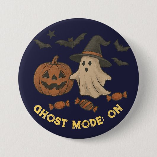 Spooky Schattigee Halloween - Ghosts, Bats & Snoep Ronde Button 7,6 Cm (Voorkant)