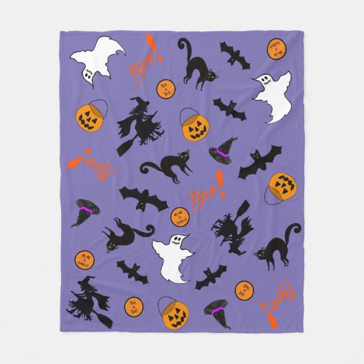 Spooky Schattigee Halloween Icon Paarse Fleece Dek (Voorkant)