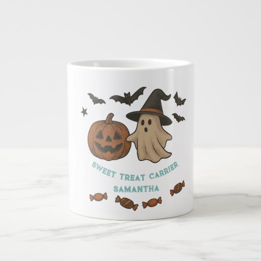 Spooky Schattigee Halloween-Mok - Boos, Bats & Tre Grote Koffiekop (Voorkant)