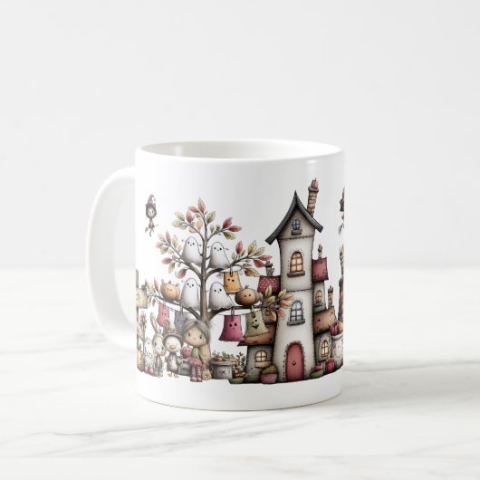 Spooky Schattigee Halloween Mok, Kawaii Ghost & Pu Koffiemok (Voorkant links)