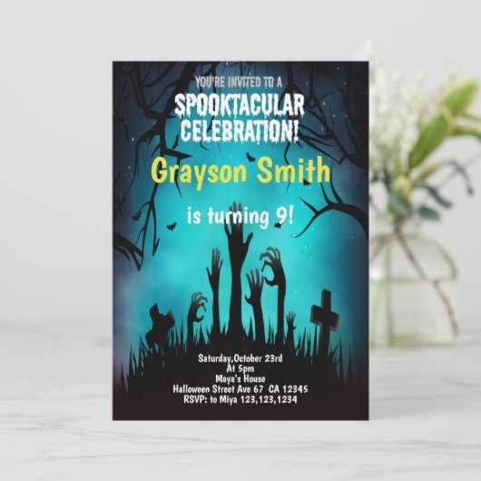 Spooky Schattigee Halloween Party Invitation Kaart (Staand voorkant)